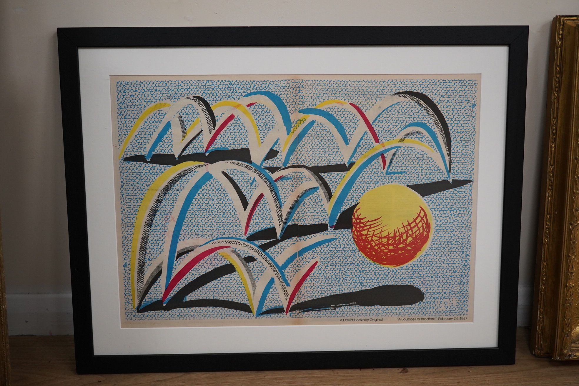 After David Hockney RA (b.1937), colour lithograph, 'A Bounce for Bradford', February 24, 1987, 40 x 56cm. Condition - fair, some general discolouration